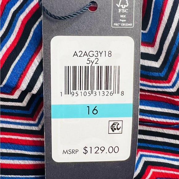 Tommy Hilfiger Chevron Print High Low Ruffle Hem Belted Halter Dress Size 16 - Picture 12 of 12